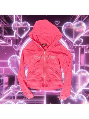 Vintage 2000s Y2K Rhinestone McBling Bebe hot pink zip up hoodie Size M